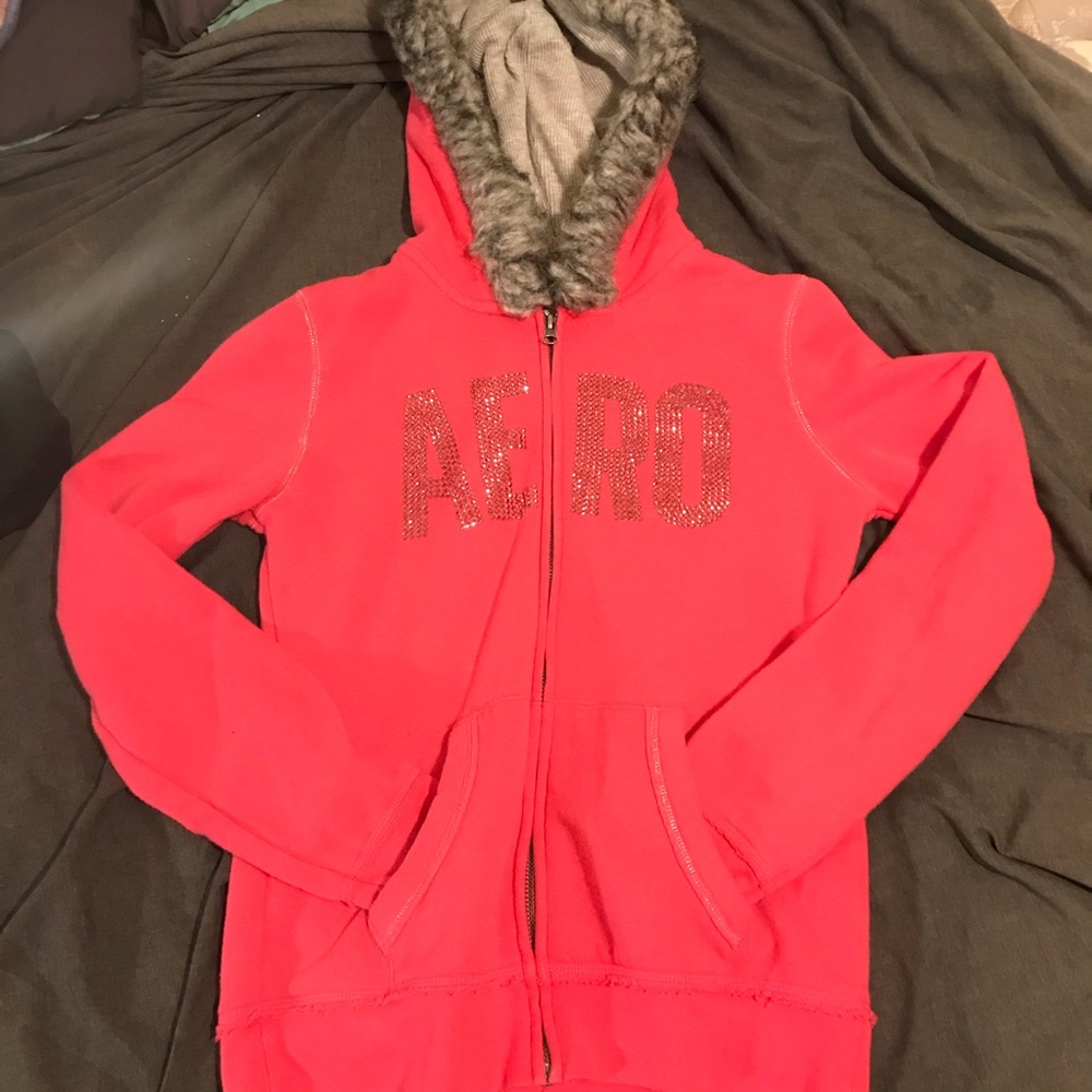 Pink Aeropostale zip up coat with wool hood